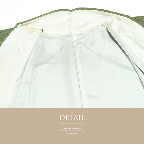 小紋 リサイクル 身丈156.7cm 裄63.4cm 袷 お召し 地紋 グリーン Mサイズ お洒落 セミフォーマル 一つ紋 しつけ糸 正絹 広衿 未使用品