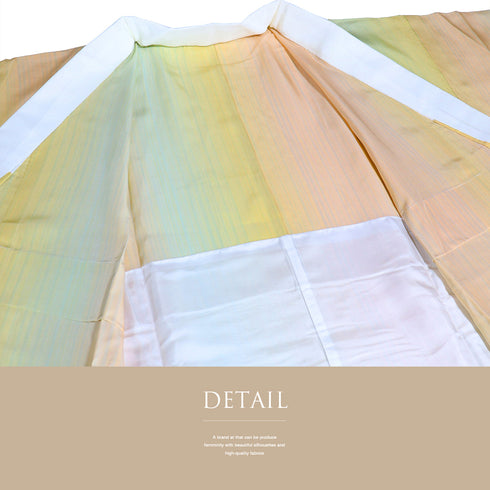 長襦袢 リサイクル 長襦袢 身丈136.3cm 裄68.4cm 袷 ゆったりサイズ 縞模様 ボカシ柄 後身頃居敷当て付き オレンジ Lサイズ お洒落 正絹 袖無双 Sランク