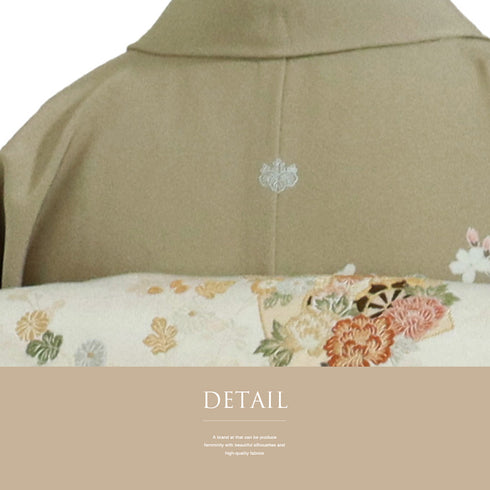 訪問着 リサイクル 身丈159cm 裄64.2cm 袷 椿や童模様 ミシン刺繍 ベージュ Mサイズ フォーマル セミフォーマル 一つ紋 正絹 広衿 Sランク