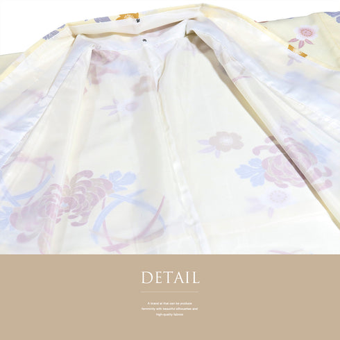 小紋 リサイクル 身丈165.8cm 裄67.5cm 袷 手毬に菊模様 ベージュ LLサイズ お洒落 カジュアル ポリエステル 広衿 Aランク