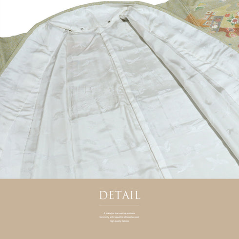 訪問着 リサイクル 身丈157cm 裄65.2cm 袷 松井清々 箔 松竹梅柄 グリーン Mサイズ セミフォーマル 落款 正絹 広衿 Sランク