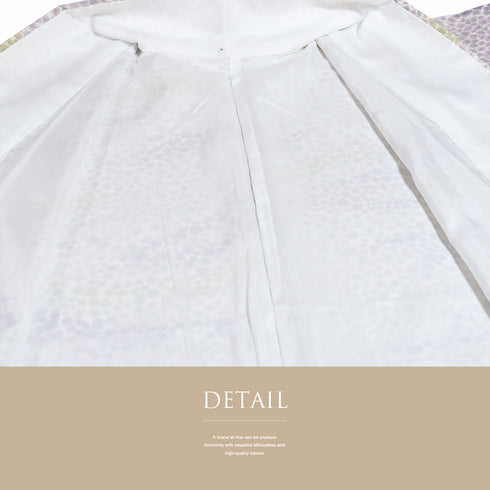 小紋 リサイクル 身丈158.5cm 裄66.4cm 袷 地紋 パープル Mサイズ お洒落 カジュアル ポリエステル 洗える着物 広衿 Sランク