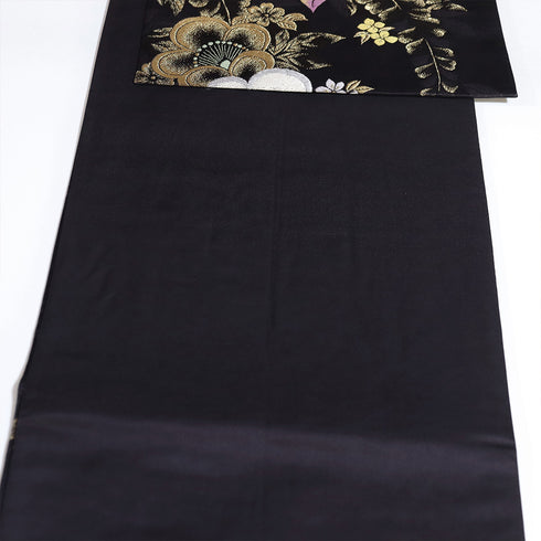 袋帯 リサイクル 帯丈444cm 六通 梅や藤柄 刺繍 パープル Mサイズ 正絹 Sランク フォーマル