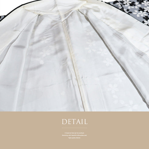 訪問着 リサイクル 身丈152.8cm 裄62.8cm 袷 桜柄 ブラック Sサイズ セミフォーマル お洒落 落款 しつけ糸 正絹 広衿 Sランク