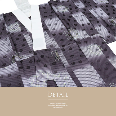 長襦袢 リサイクル 長襦袢 身丈130.3cm 裄69.2cm 袷 梅柄 縞柄 地紋 後見頃居敷当て付き パープル LLサイズ お洒落 カジュアル 正絹 袖無双 Sランク