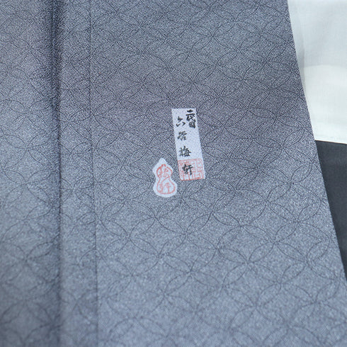 江戸小紋 リサイクル 身丈163.5cm 裄66.4cm 袷 伊勢型紙柄 二代目六谷梅軒彫刻 グレー Lサイズ お洒落 正絹 広衿 Sランク