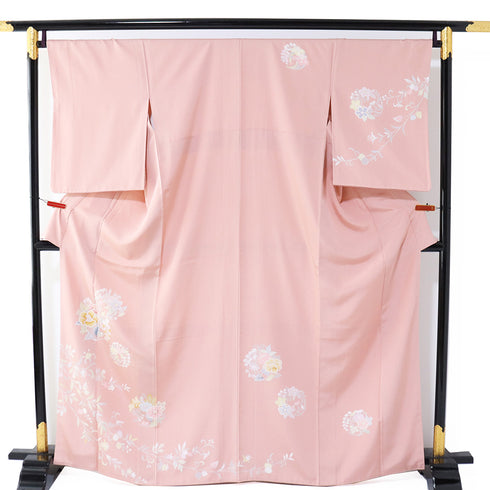 訪問着 リサイクル 身丈164cm 裄68cm 袷 花丸や花唐草柄 ピンク Lサイズ セミフォーマル お洒落 正絹 広衿 Sランク