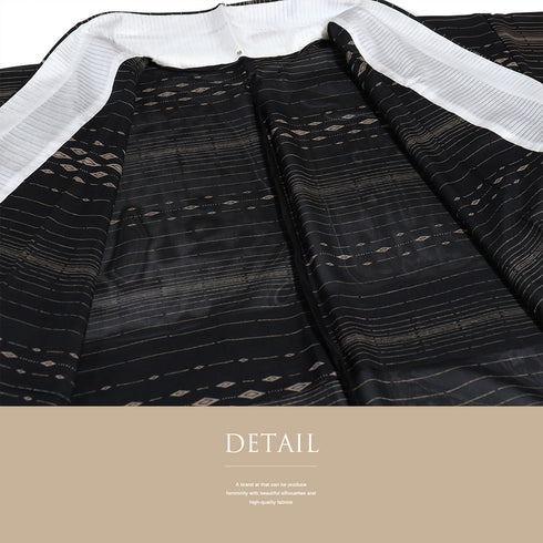 小紋 リサイクル 夏着物 身丈162.5cm 裄66.8cm 夏物 デザイン菱柄 ブラック Lサイズ カジュアル しつけ糸 不明 広衿 Sランク