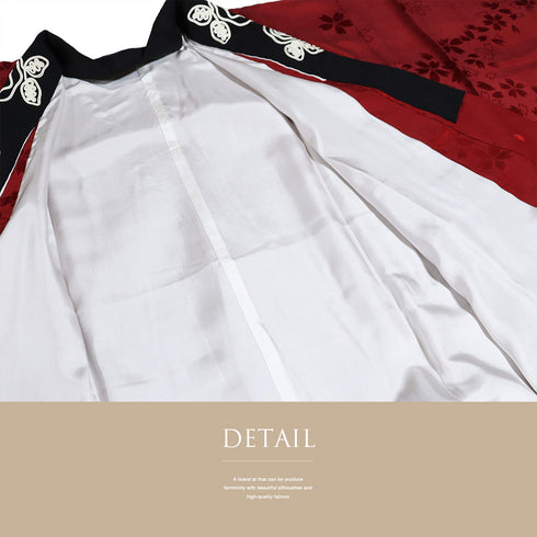 長襦袢 リサイクル 長襦袢 身丈134cm 裄65.2cm 袷 桜の地紋 刺繍衿 レッド Mサイズ お洒落 正絹 Sランク