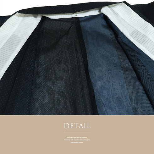 紬 リサイクル 夏着物 身丈155.5cm 裄65.2cm 夏物 夏物 絣寄せ柄に縞模様 ネイビー Mサイズ カジュアル お洒落 混合 洗える着物 広衿 Sランク