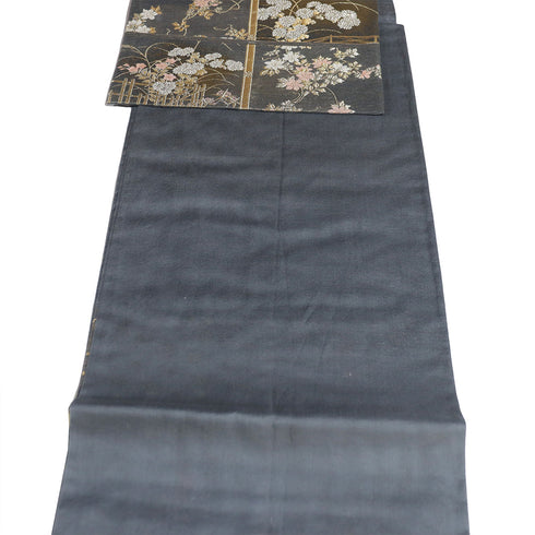 袋帯 リサイクル 帯丈436cm 六通 芯なし 天井画風 夏物 グレー Mサイズ 混合 Sランク フォーマル セミフォーマル