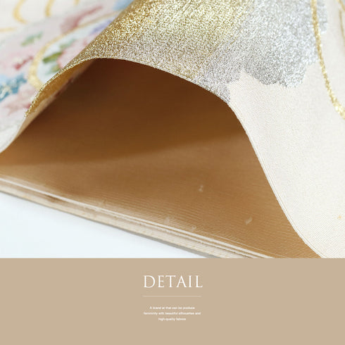 名古屋帯 リサイクル 帯丈356cm ポイント柄 華文に雲取り柄 つづれ織り ベージュ Sサイズ 正絹 Bランク お洒落