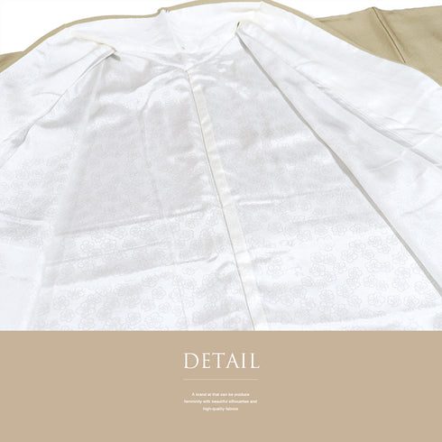 色無地 リサイクル 身丈167cm 裄66.4cm 袷 ブラウン LLサイズ セミフォーマル 一つ紋 しつけ糸 正絹 広衿 地紋なし 新品・未使用品