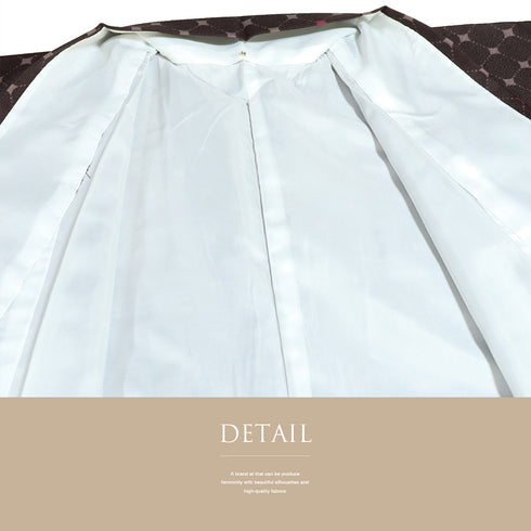 小紋 リサイクル 身丈167.8cm 裄67.5cm 袷 デザイン菱形模様 ブラウン LLサイズ お洒落 カジュアル ポリエステル 洗える着物 広衿 Sランク