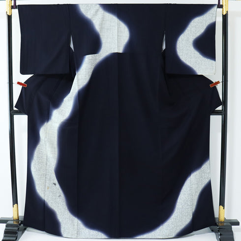 付下げ リサイクル 身丈165.5cm 裄66.8cm 袷 刺繍 ネイビー LLサイズ お洒落 正絹 広衿 Aランク