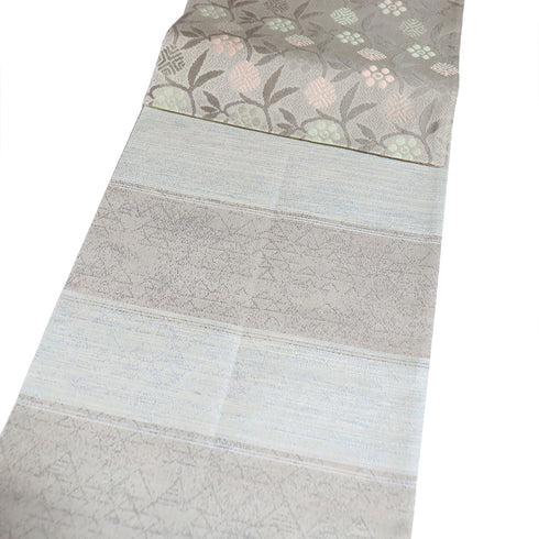 袋帯 リサイクル 帯丈448cm 六通 草花模様 グレー Mサイズ 正絹 Sランク お洒落