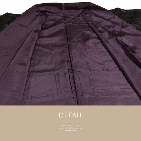 紬 リサイクル 身丈151.8cm 裄63cm 袷 柿渋染 汕頭刺繍 縞模様 枝葉柄 ブラック Sサイズ お洒落 証紙 しつけ糸 正絹 広衿 Sランク