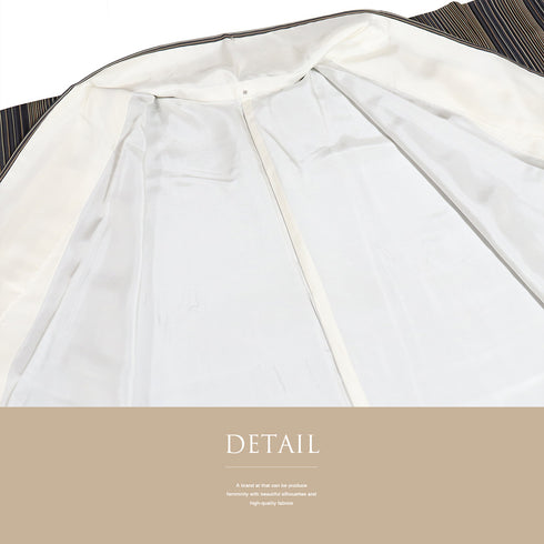 小紋 リサイクル 身丈164cm 裄69.6cm 袷 パールトーン加工 縞模様 矢羽根柄 地紋あり 箔加工 ネイビー Lサイズ お洒落 正絹 広衿 Sランク