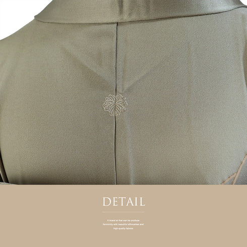 訪問着 リサイクル 身丈156.5cm 裄62.8cm 袷 枝垂れ花柄 十二代目 市川団十郎 刺繍 箔 ブラウン Mサイズ セミフォーマル 落款 一つ紋 しつけ糸 正絹 広衿 Sランク