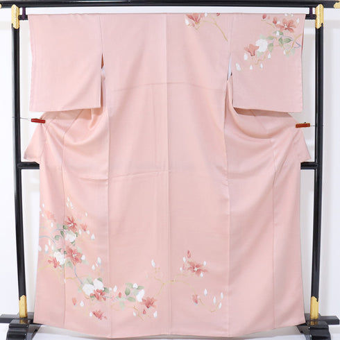 付下げ リサイクル 身丈163.5cm 裄66.2cm 袷 木蓮柄 刺繍 箔 ピンク Lサイズ セミフォーマル お洒落 正絹 広衿 Sランク