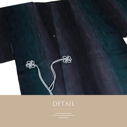 道中着 リサイクル 身丈16.5cm 裄63.6cm 袷 ロング丈 地紋 グリーン Sサイズ お洒落 正絹 Sランク