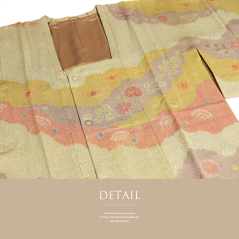 道行コート リサイクル 身丈98.5cm 裄67.6cm 袷 絵羽ロングコート 辻が花風柄 箔 松井青々 多色 Lサイズ お洒落 落款 正絹 Sランク