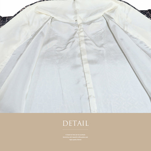 小紋 リサイクル 身丈160.6cm 裄65.2cm 袷 裂取り柄 ネイビー Lサイズ お洒落 カジュアル 正絹 広衿 Aランク