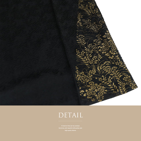 訪問着 リサイクル 身丈159cm 裄64.8cm 袷 流水に花柄 総絞り 金彩 刺繍 ブラック Mサイズ お洒落 正絹 広衿 Sランク