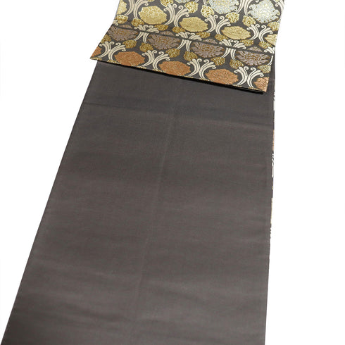 袋帯 リサイクル 帯丈438cm 六通 立涌牡丹文様 ブラウン Mサイズ 正絹 Sランク フォーマル セミフォーマル