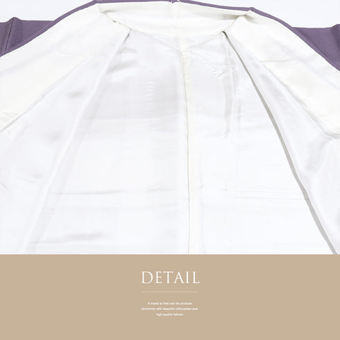 色無地 リサイクル 身丈161cm 裄65.6cm 袷 パープル Lサイズ セミフォーマル お洒落 一つ紋 正絹 広衿 地紋なし Sランク