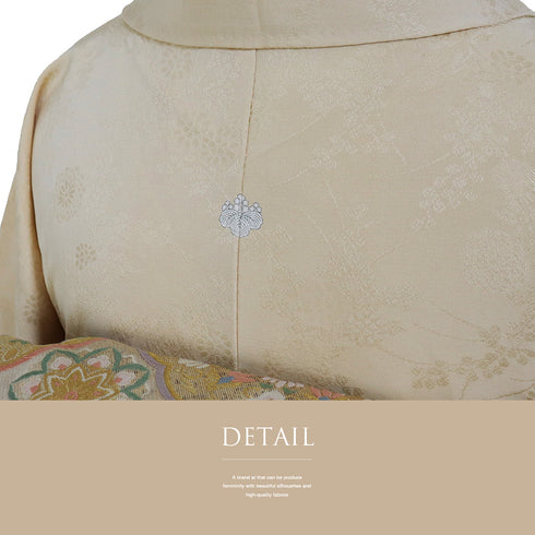 色無地 リサイクル 身丈164cm 裄65.6cm 袷 花柄 アイボリー Lサイズ セミフォーマル お洒落 一つ紋 正絹 広衿 地紋あり Sランク