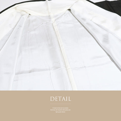 小紋 リサイクル 身丈162cm 裄64.8cm 袷 矢羽柄 地紋 ブラック Lサイズ お洒落 カジュアル しつけ糸 正絹 広衿 Sランク