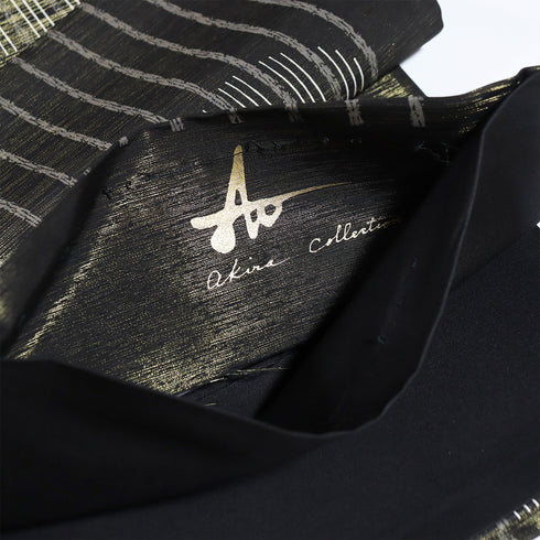 袋帯 リサイクル 帯丈440cm 全通 縞や丸柄 ブラック Mサイズ 正絹 新品・未使用品 お洒落