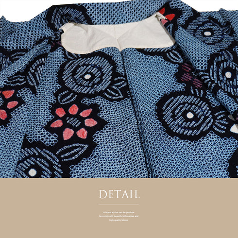 浴衣 リサイクル 夏着物 身丈157.8cm 裄64.4cm 夏物 花柄 有松鳴海本絞り ブルー Mサイズ カジュアル 木綿 洗える着物 バチ衿 Sランク