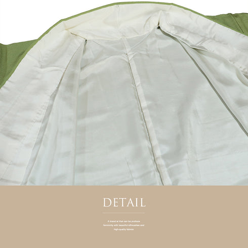 色無地 リサイクル 身丈159.8cm 裄64.4cm 袷 グリーン Mサイズ セミフォーマル 一つ紋 しつけ糸 正絹 広衿 Sランク