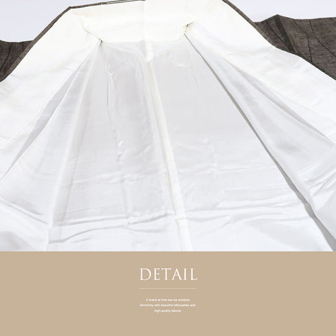 大島紬 リサイクル 身丈159.3cm 裄64cm 袷 立枠柄 ブラウン Mサイズ お洒落 カジュアル 証紙 しつけ糸 正絹 広衿 Sランク