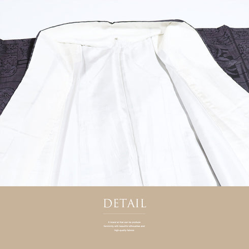 紬 リサイクル 身丈161.5cm 裄65cm 袷 草花柄 パープル Lサイズ お洒落 カジュアル 正絹 広衿 Aランク