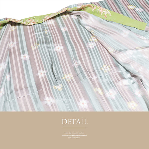 長襦袢 リサイクル 洗える長襦袢 身丈126cm 裄67.6cm 袷 縞に小花柄 地紋 刺繍半衿付き 多色 Lサイズ お洒落 ポリエステル 洗える着物 袖無双 Sランク