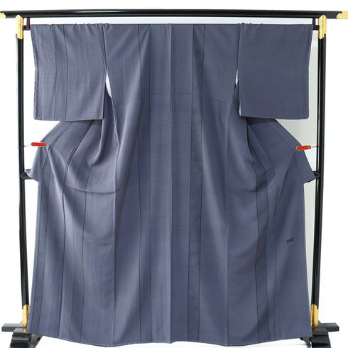 付下げ リサイクル 身丈161.7cm 裄68.6cm 袷 ・格子柄 縞柄 ゆったり ブルー Lサイズ お洒落 落款 しつけ糸 正絹 広衿 Sランク