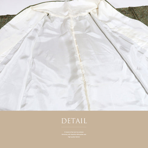 小紋 リサイクル 身丈154.6cm 裄62.4cm 袷 植物柄 グリーン Sサイズ お洒落 カジュアル しつけ糸 正絹 広衿 Bランク