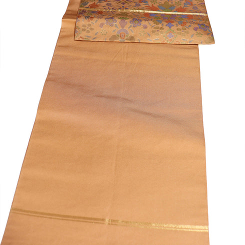 袋帯 リサイクル 帯丈446cm 全通 動植物柄 オレンジ Mサイズ ポリエステル Sランク お洒落