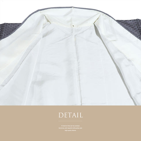 色無地 リサイクル 身丈158cm 裄62.4cm 袷 七宝柄 パープル Mサイズ セミフォーマル お洒落 一つ紋 正絹 広衿 地紋あり Sランク