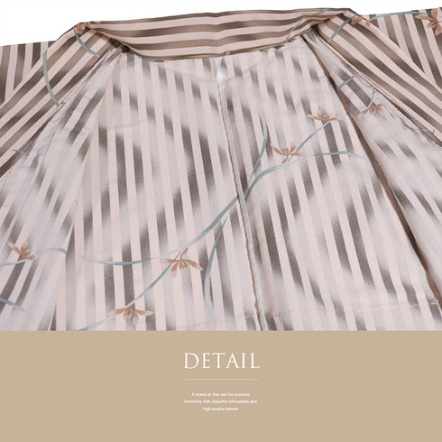 小紋 リサイクル 身丈161cm 裄70cm 単衣 縞柄 花柄 ブラウン Lサイズ お洒落 カジュアル ポリエステル 洗える着物 バチ衿 Sランク