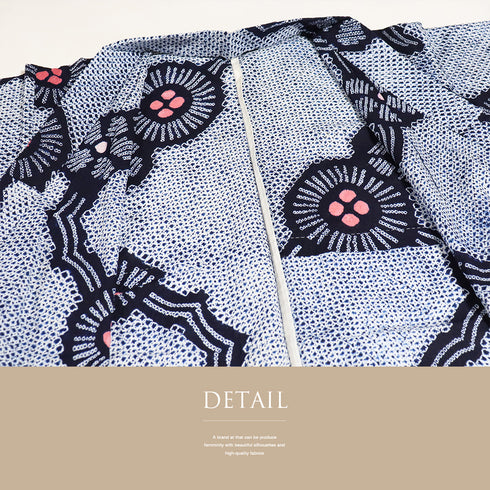 浴衣 リサイクル 夏着物 身丈149cm 裄61.5cm 夏物 絞り 花柄 ジュニアサイズ ネイビー SSサイズ カジュアル お洒落 木綿 洗える着物 バチ衿 Aランク