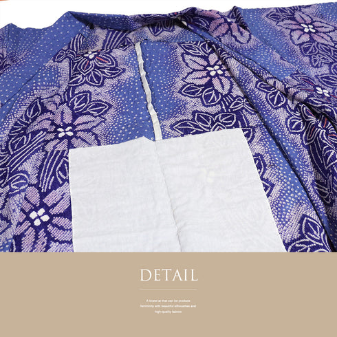 浴衣 リサイクル 夏着物 身丈154.8cm 裄64cm 夏物 絞り 花と蝶々柄 地紋 後身頃居敷当て付き パープル Sサイズ カジュアル 木綿 洗える着物 バチ衿 Aランク