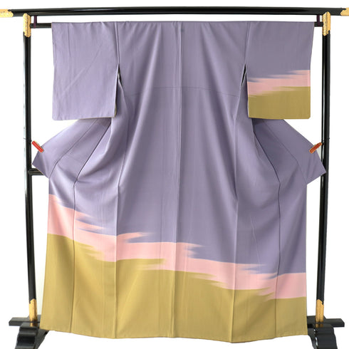 付下げ リサイクル 身丈161.8cm 裄64.4cm 袷 段染め 多色 Lサイズ お洒落 一つ紋 正絹 広衿 Aランク