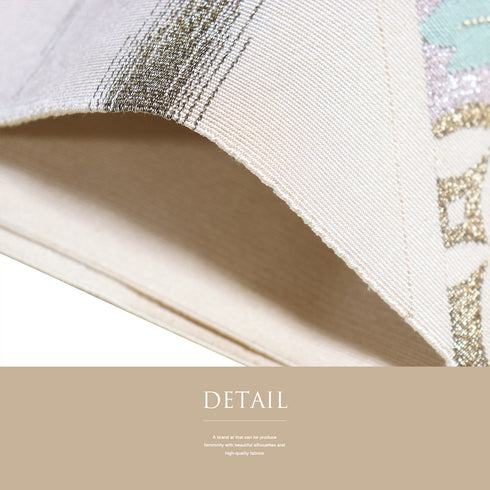 名古屋帯 リサイクル 帯丈362cm ポイント柄 色紙に花柄 アイボリー Mサイズ 正絹 Sランク お洒落