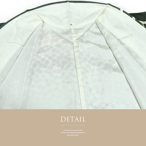 訪問着 リサイクル 身丈167.2cm 裄66.4cm 袷 雪芝柄 金駒刺繍 グリーン LLサイズ お洒落 正絹 広衿 Sランク