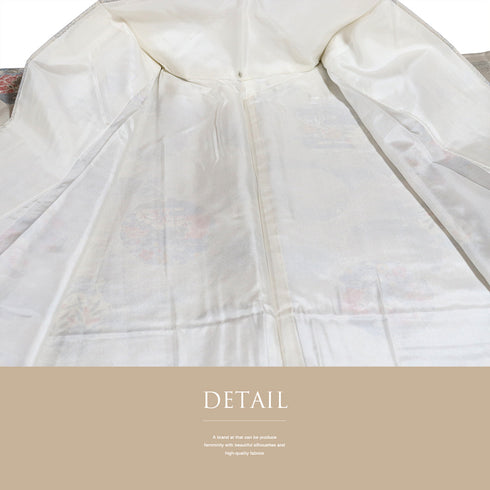 紬 リサイクル 身丈167cm 裄66.6cm 袷 雪輪に花柄 アイボリー LLサイズ カジュアル お洒落 正絹 広衿 Sランク