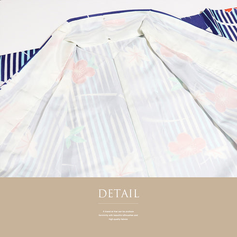 小紋 リサイクル 身丈167cm 裄68cm 袷 花柄 ブルー LLサイズ お洒落 カジュアル しつけ糸 ポリエステル 洗える着物 広衿 Sランク